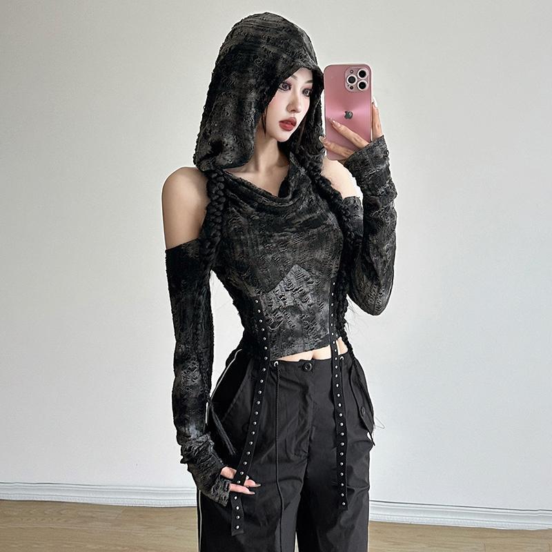 Off Shoulder Hoodie Long Sleev - огляд і ціна Street Fashion Y2K